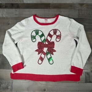 Holiday Time Ugly Christmas Sweater Women's Candy Cane Sequins Holiday XL